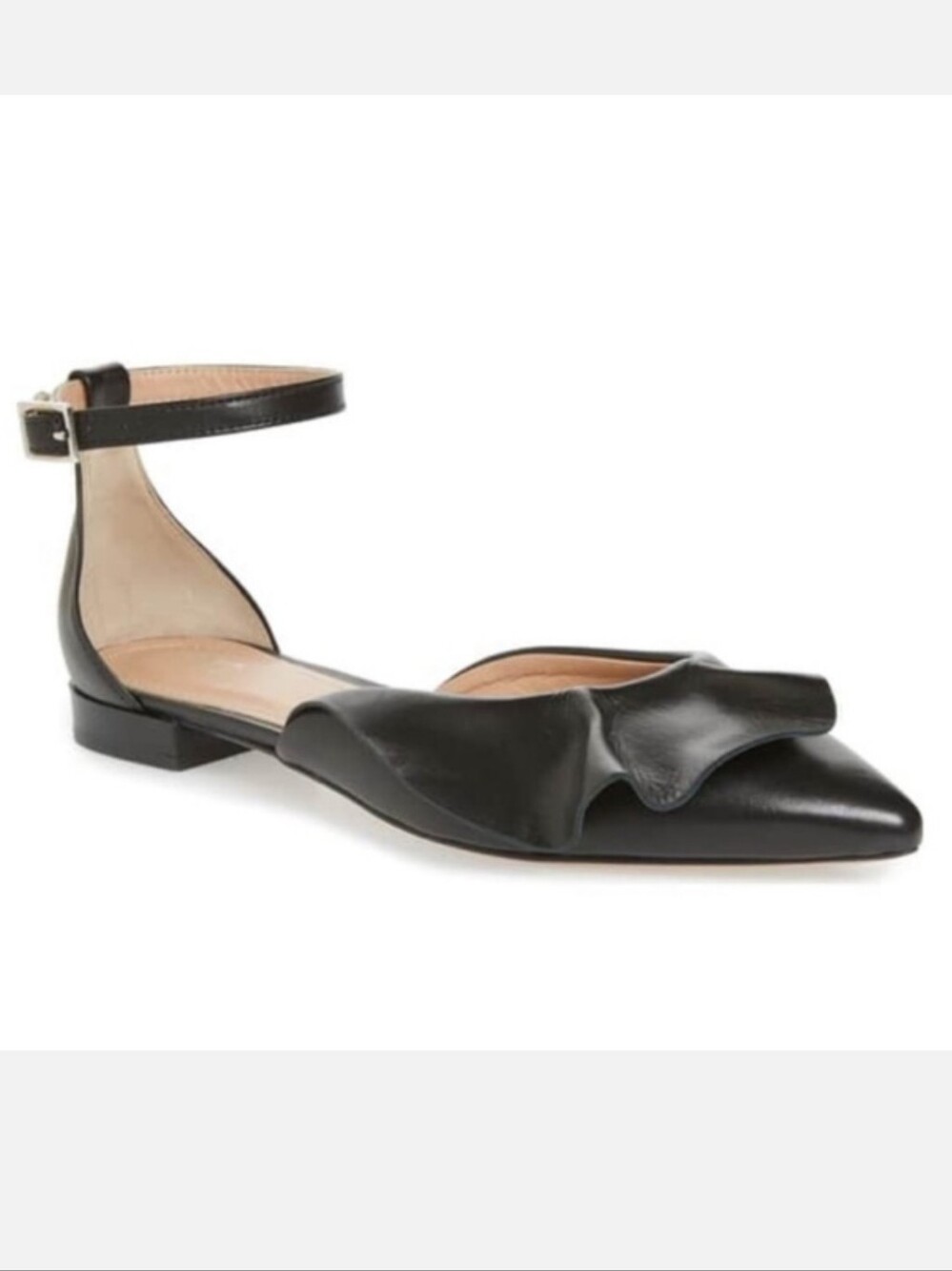 Lewit Black Leather Alessia Flats With Ruffle Size 7